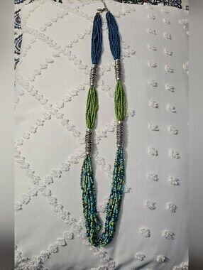 FINAL..Handcrafted Blue & Green Multi-Strand Bead Necklace